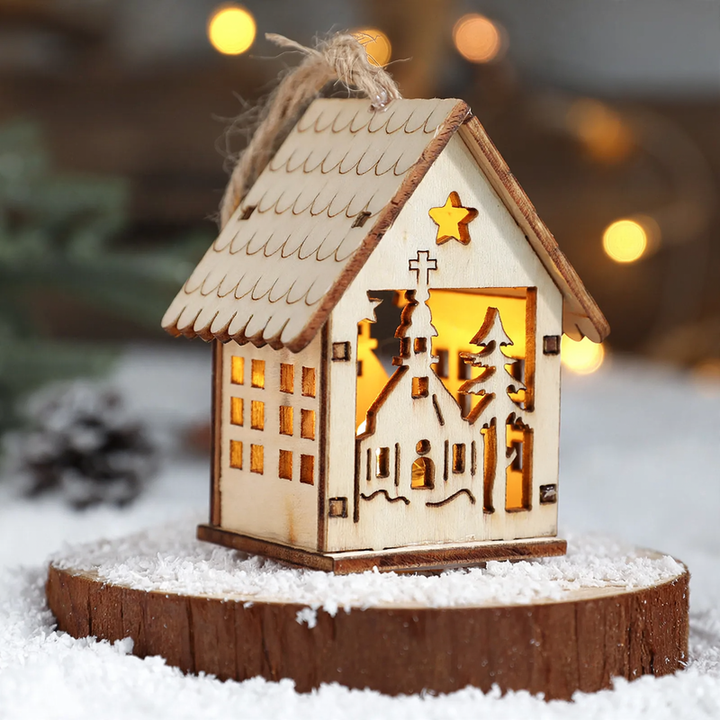 Decorative LED wooden hut for a festive atmosphere
