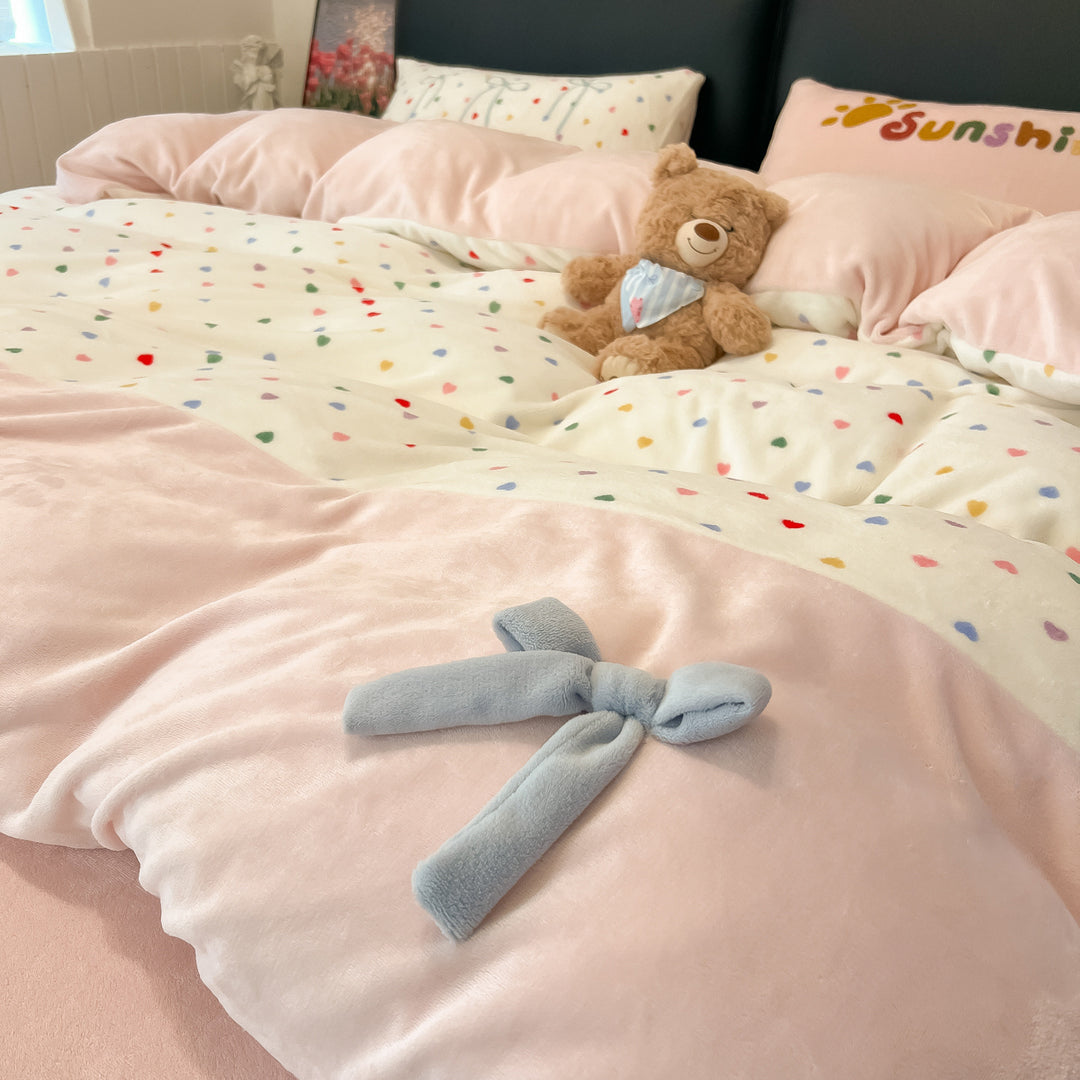 Milk fiber fleece bedding set with bow design