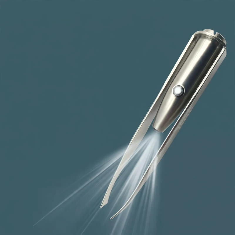 Precision eyebrow tweezers made of stainless steel with LED light