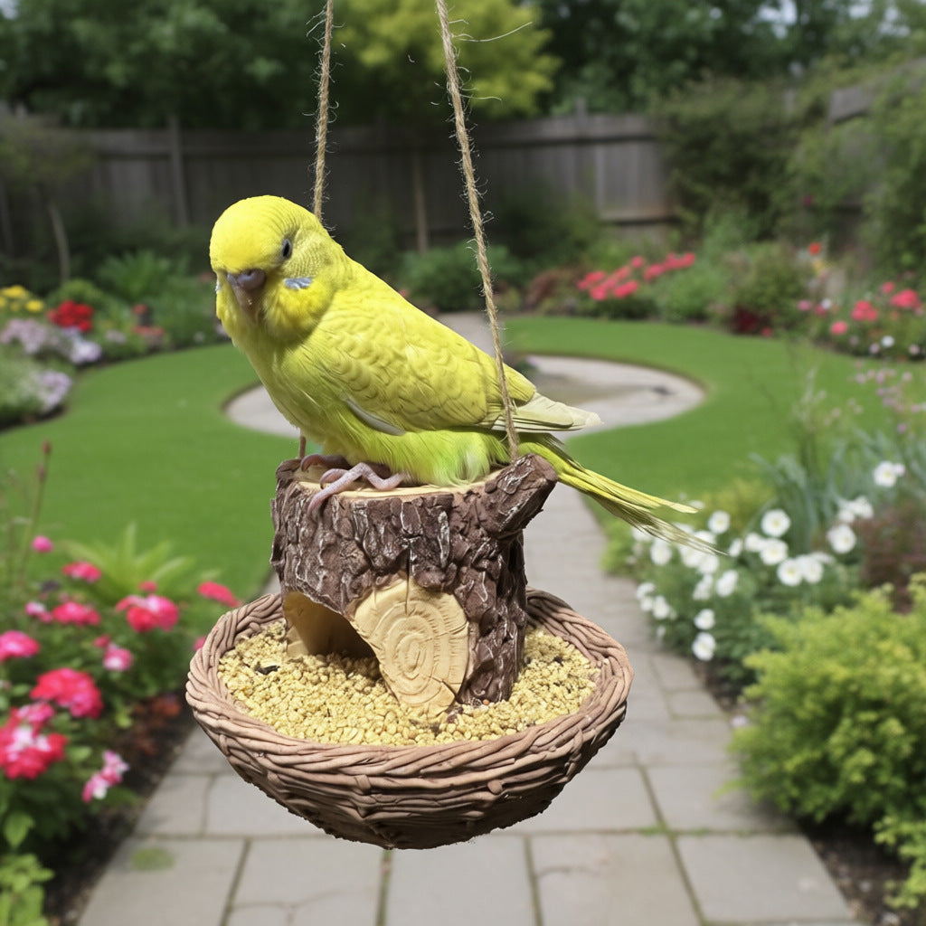 Hanging tree stump birdbath made of resin
