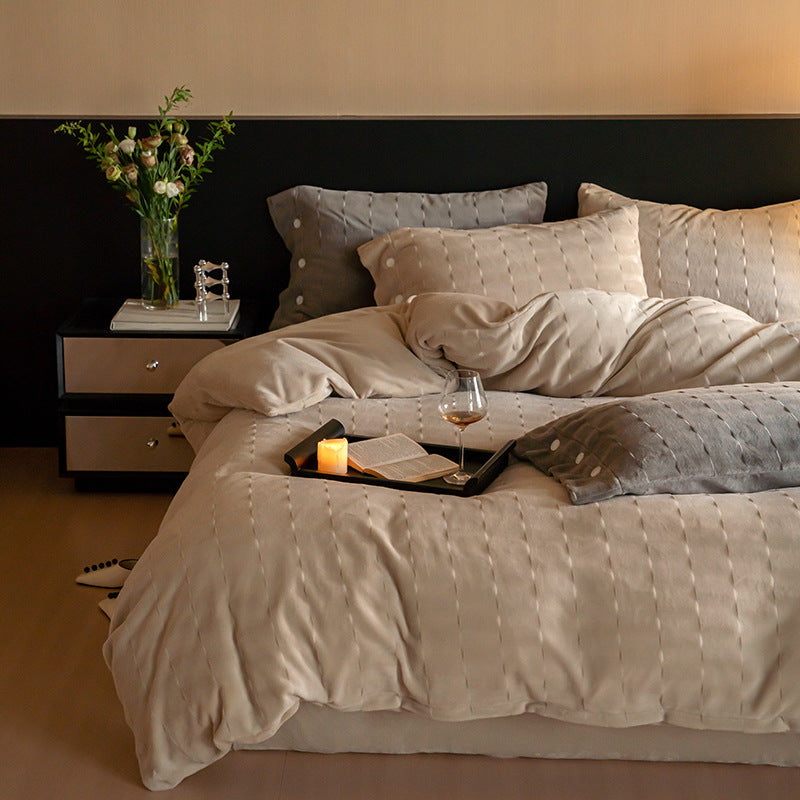Milk fiber fleece bedding set, double-sided
