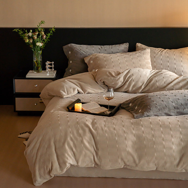 Milk fiber fleece bedding set, double-sided