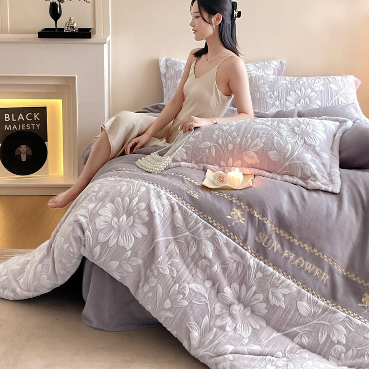 Milk fiber fleece bedding set, extra thick, winter warm