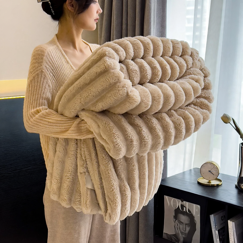 Rabbit fur wool blanket, polyester, Nordic