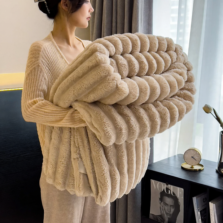 Rabbit fur wool blanket, polyester, Nordic