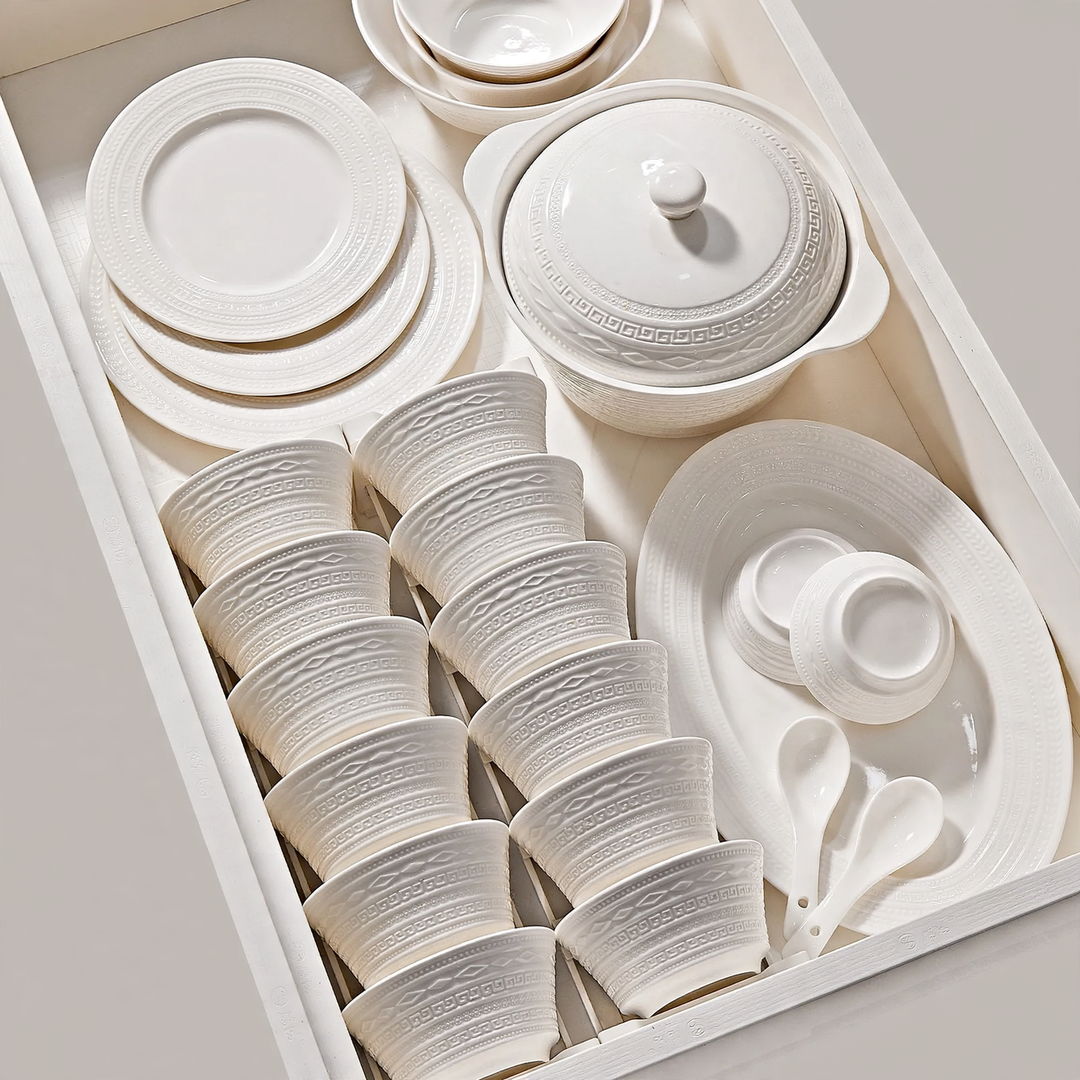 Porcelain Dinnerware Set with Gold Rim, Luxury Design