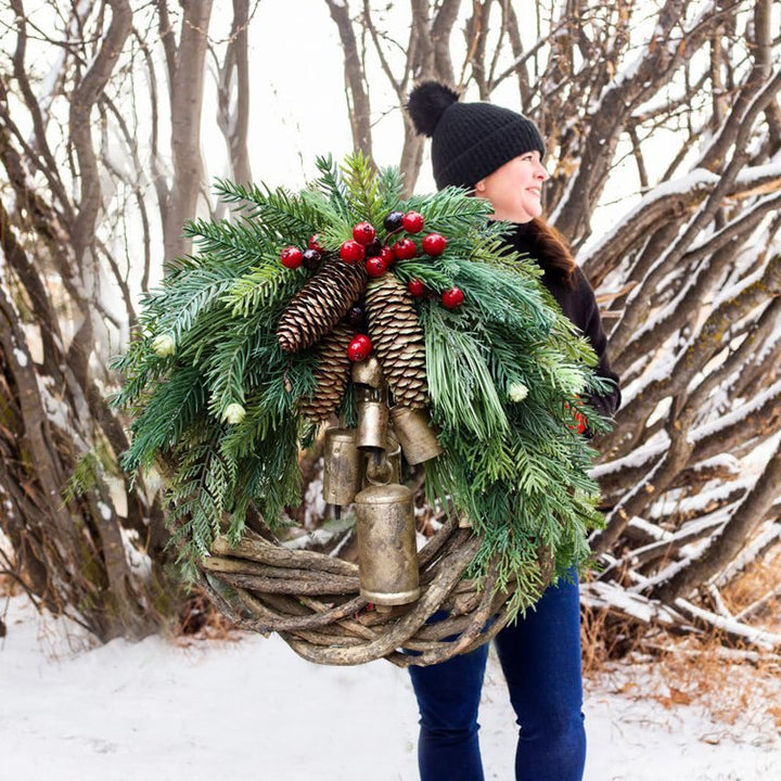 Christmas wreath with bells in country house style
