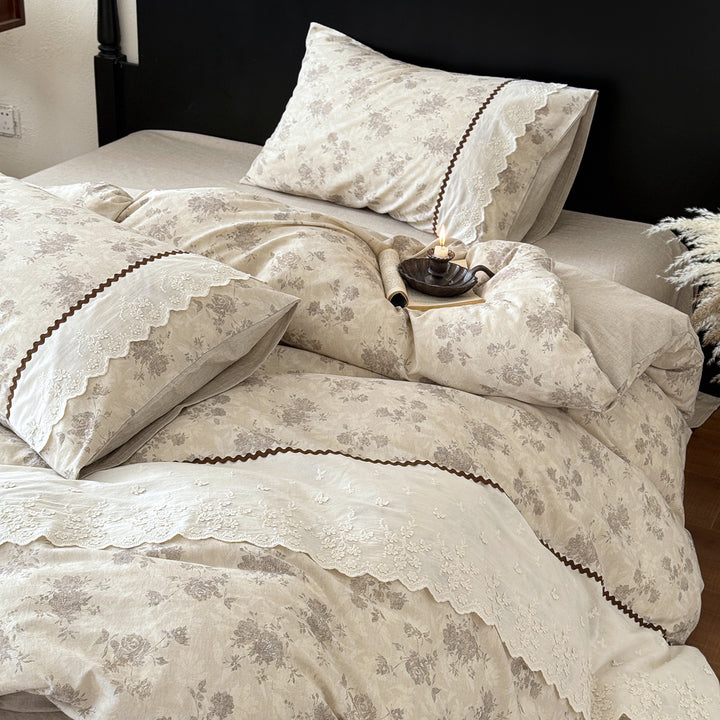 Cotton-linen bedding, 4-piece, butterfly motif