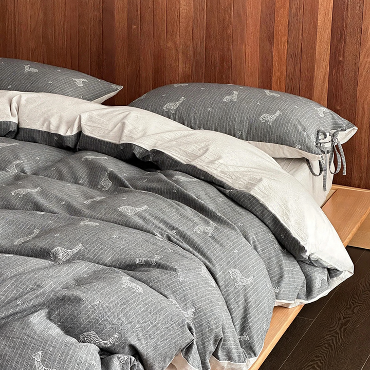 Cotton-linen bedding set, jacquard, with tie bands