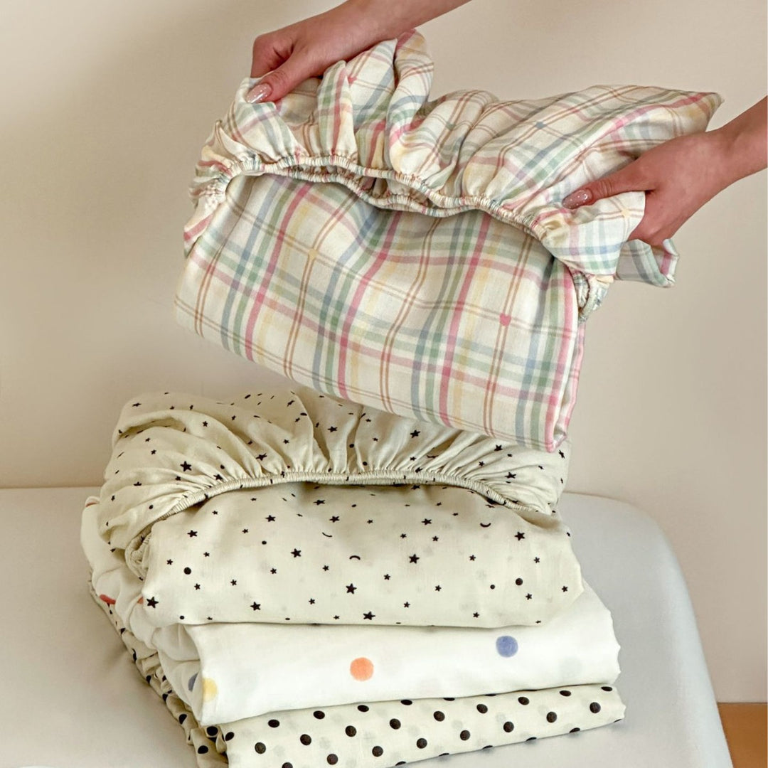 Double-layer cotton fitted sheet, soft and breathable