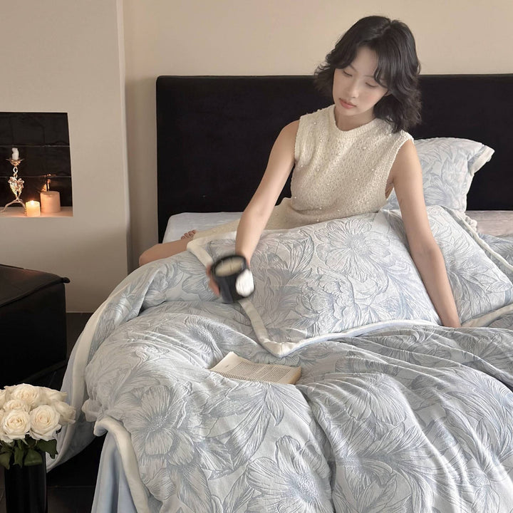 Milk fiber fleece bedding set, winter warm, floral
