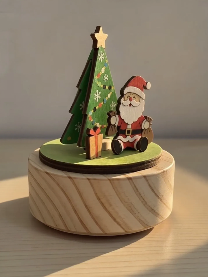 Christmas wooden music box with Santa Claus