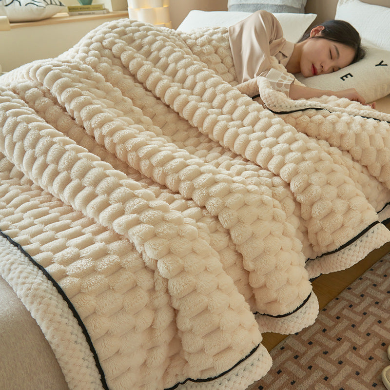 Soft coral fleece blanket with lamb fleece look