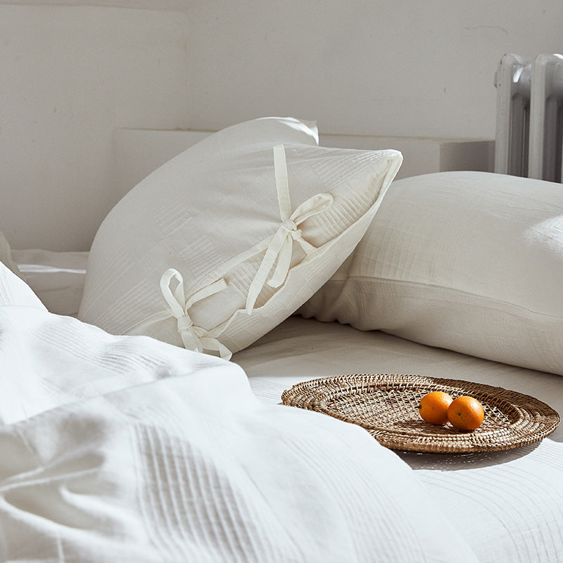 Cotton bedding set, solid color, with jacquard weave