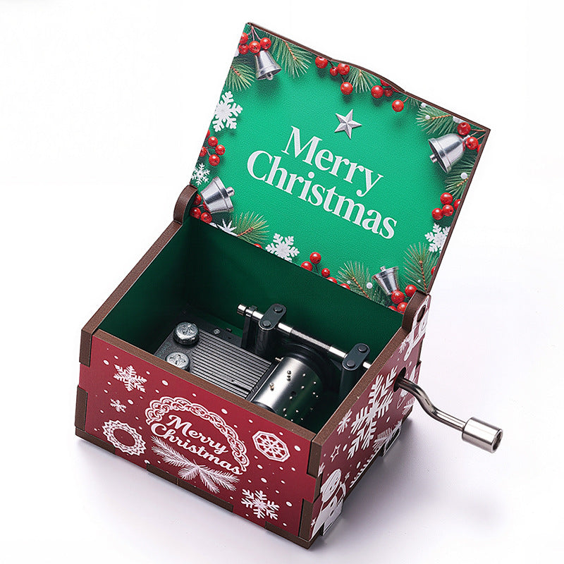 Decorative wooden music box with Christmas design