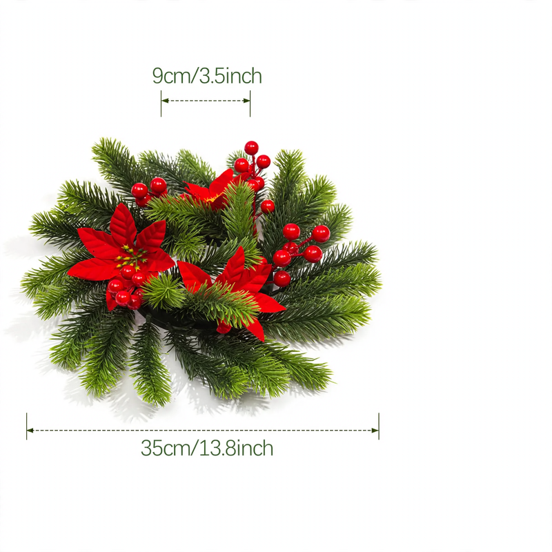 Christmas candle wreath with pine needles and berries