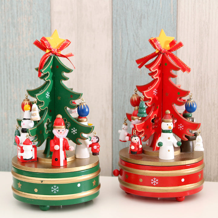 Rotating wooden music box for Christmas