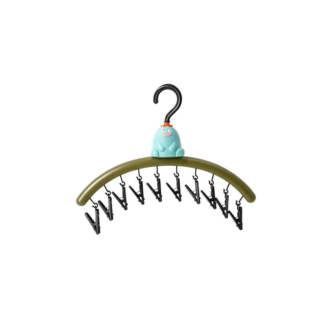 Cartoon clothes drying rack blue monster with clips
