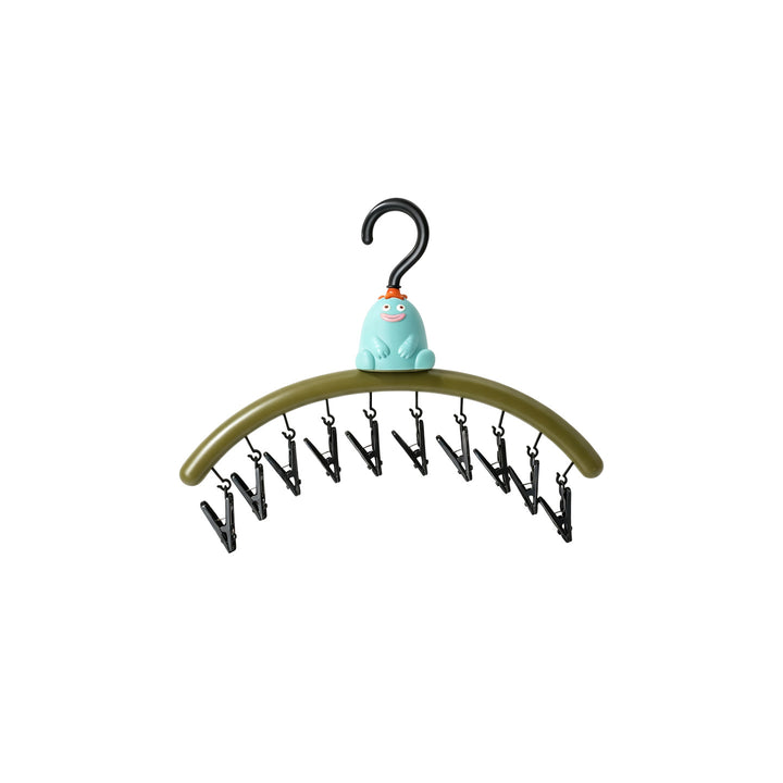 Cartoon clothes drying rack blue monster with clips