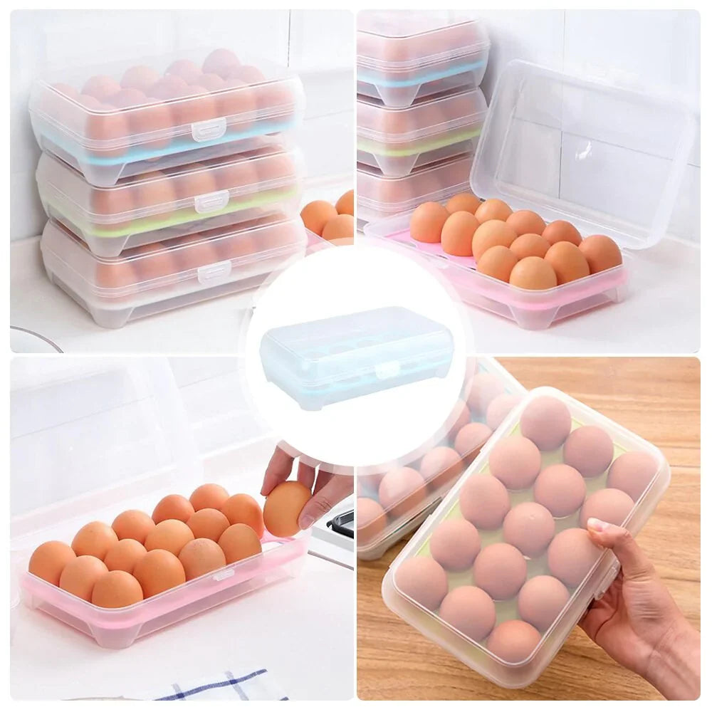 15-Grid Portable Egg Storage Box Egg Fresh Box Refrigerator Tray Container Double Layer Egg Crisper Stornfield