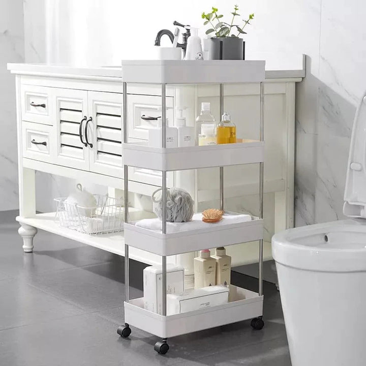 4 Tier Slim Storage Cart Kitchen Bathroom Mobile Shelving with Moving Wheels Stornfield