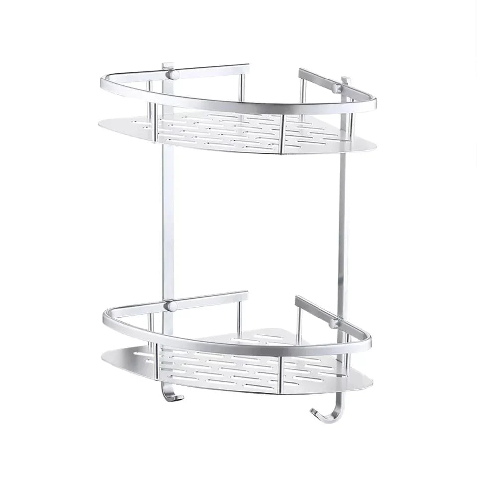 2 Layer Aluminum Steel Corner Bathroom Shelf Stornfield
