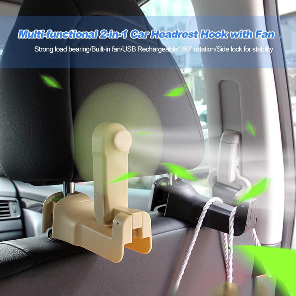2 in 1 Car Headrest Hook with Fan | Stornfield