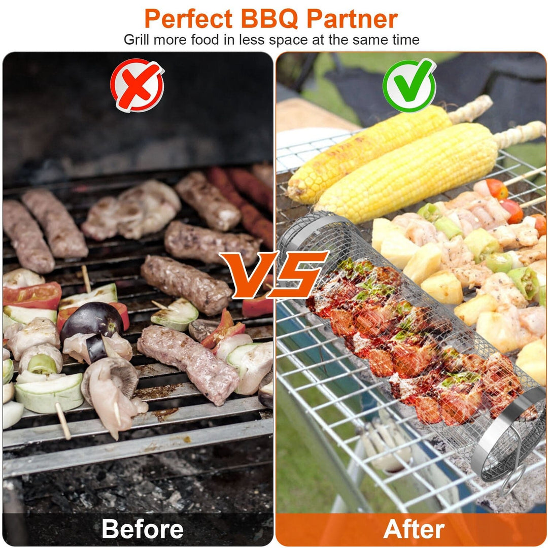 Stornfield | 2 pièces : Panier roulant portable BBQ Grill rond en acier inoxydable