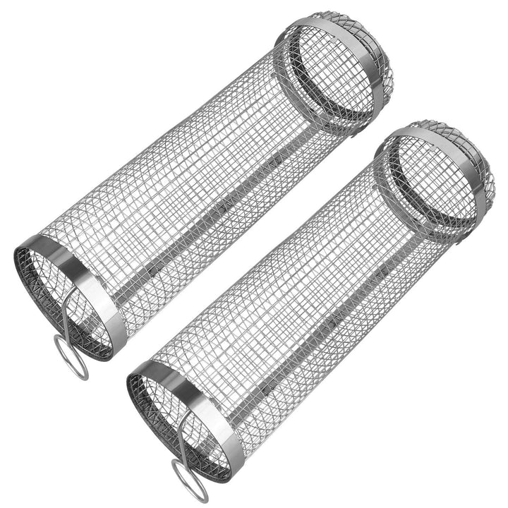 Stornfield | 2 pièces : Panier roulant portable BBQ Grill rond en acier inoxydable