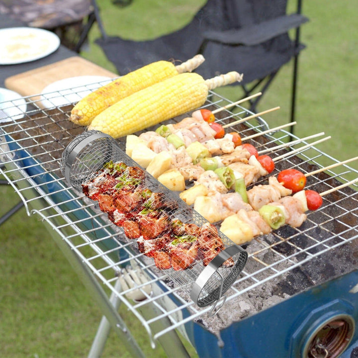 Stornfield | 2 pièces : Panier roulant portable BBQ Grill rond en acier inoxydable
