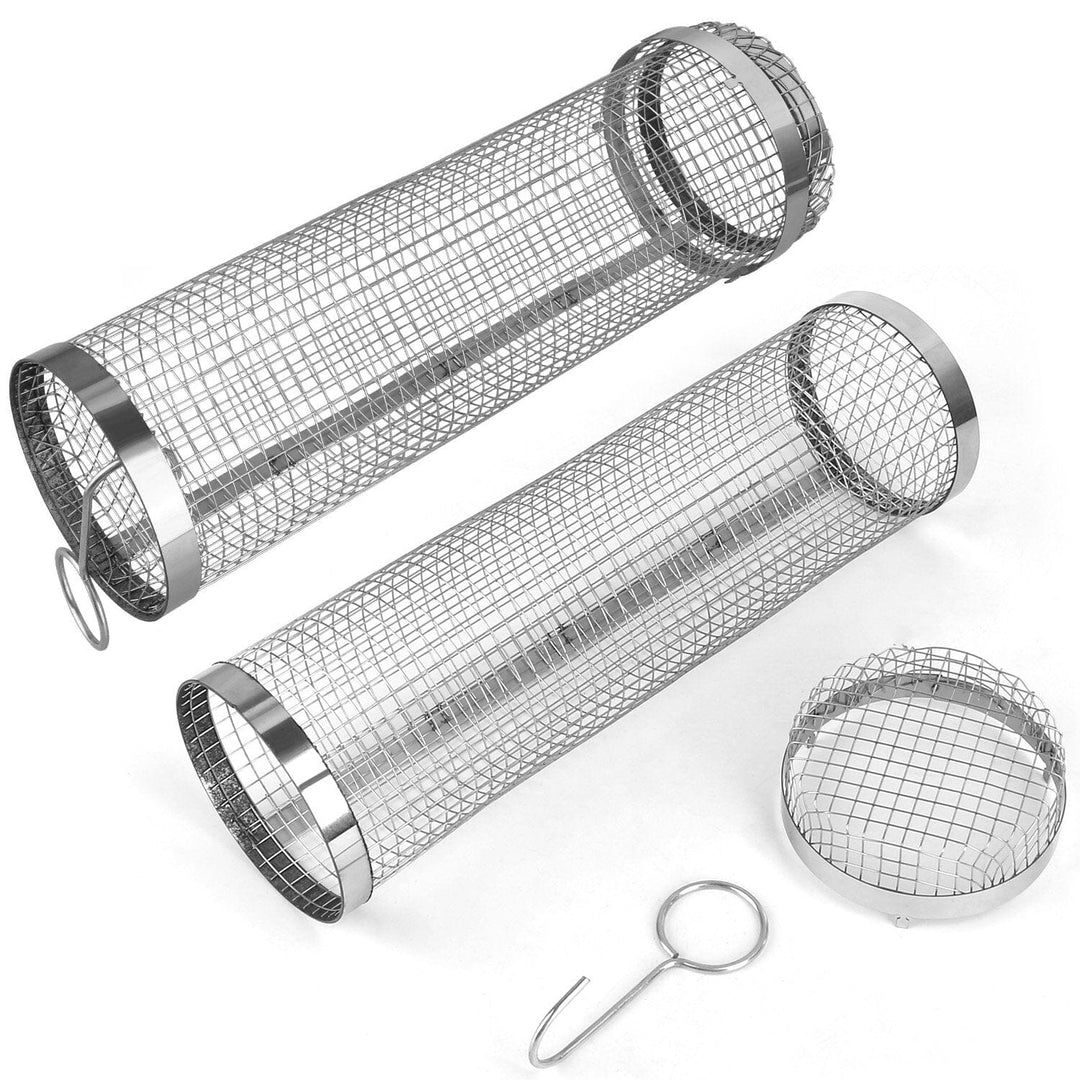 Stornfield | 2 pièces : Panier roulant portable BBQ Grill rond en acier inoxydable