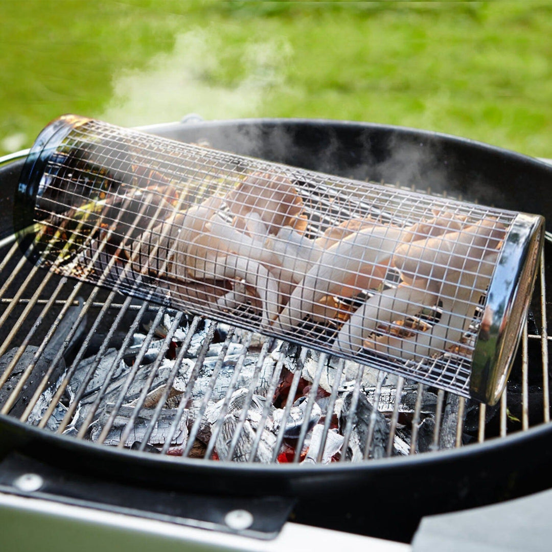 Stornfield | 2 pièces : Panier roulant portable BBQ Grill rond en acier inoxydable