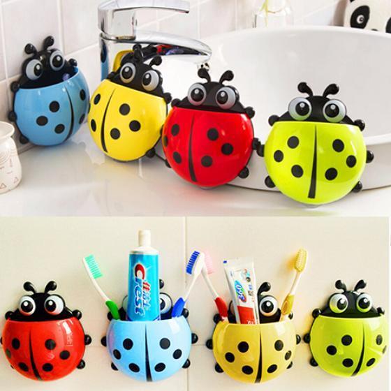 Creative Cute Cartoon Ladybug Wall-Mounted Toothbrush Toothpaste Holder Stornfield