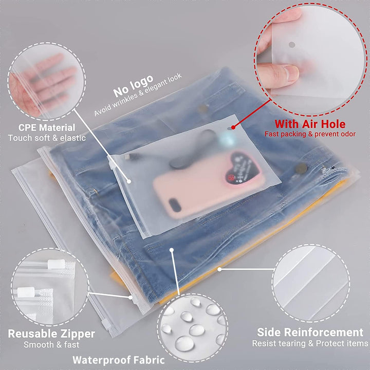 Multi-Purpose Frosted Zip Storage Bags – 20-Pack Plastic Garment Sleeves (Buy 2 Sets, Take 1 FREE) | Stornfield