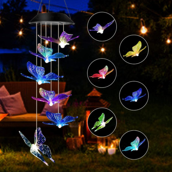 LED Solar Butterfly Wind Chime Garden Hanging Light Stornfield