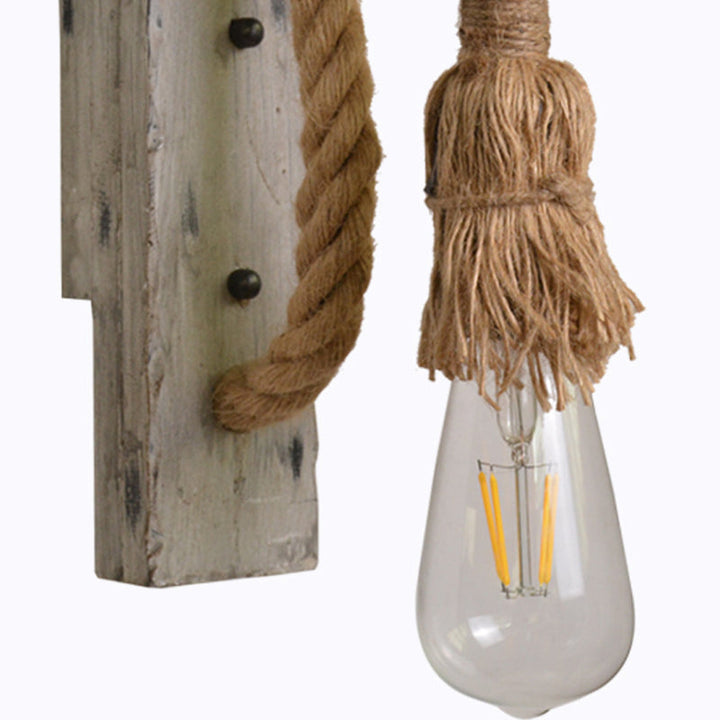 L-Arm Wood Wall Lamp Industrial 1 Head Corridor Wall Lighting Ideas with Rope Cord in Grey | Stornfield