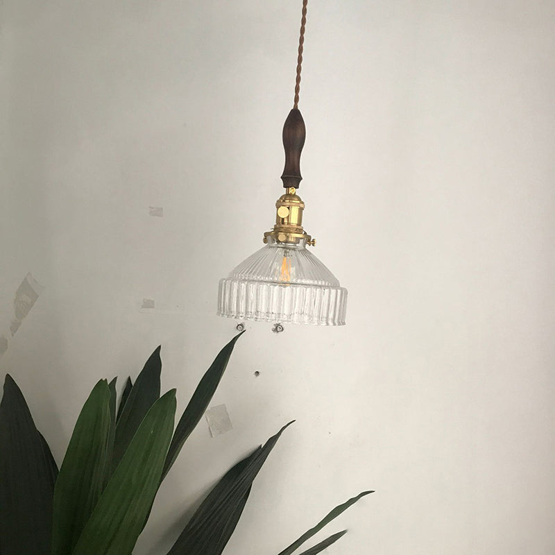 Industrial Rustic Loft Pendant Light – 1-Light Ribbed Glass Ceiling Lighting for Living Room and Dining Room | Stornfield