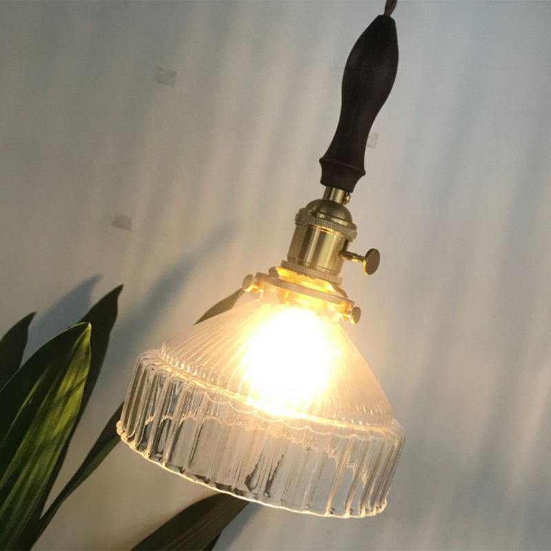Industrial Rustic Loft Pendant Light – 1-Light Ribbed Glass Ceiling Lighting for Living Room and Dining Room | Stornfield