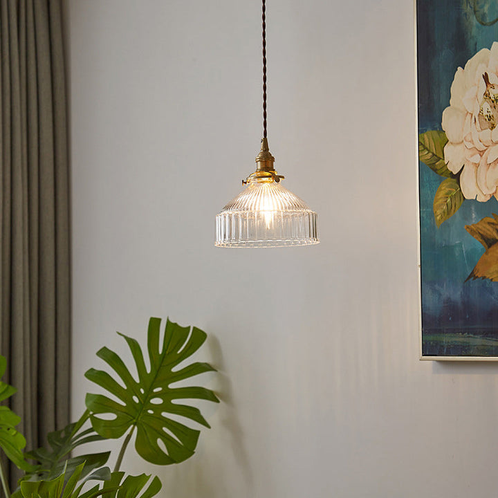 Rustic Pendant Lamp with Rippled Glass - Industrial Design | Stornfield