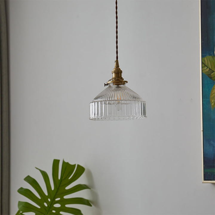 Industrial Rustic Loft Pendant Light – 1-Light Ribbed Glass Ceiling Lighting for Living Room and Dining Room | Stornfield