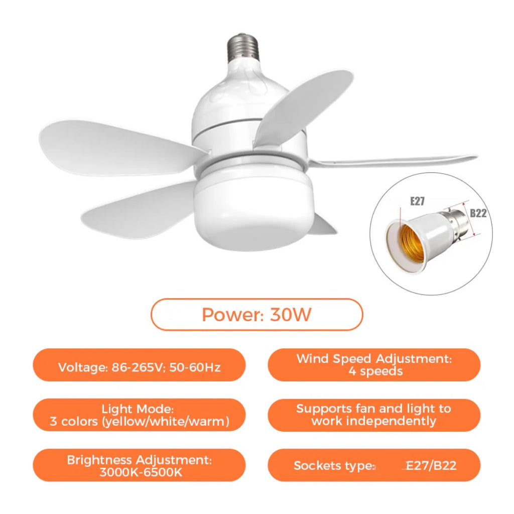2-in-1 LED Ceiling Fan Light with Remote Control, E27/B22 Base | Stornfield
