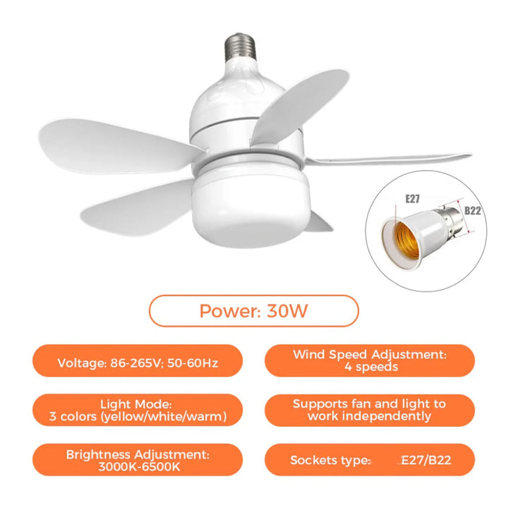 2-in-1 LED Ceiling Fan Light with Remote Control, E27/B22 Base | Stornfield