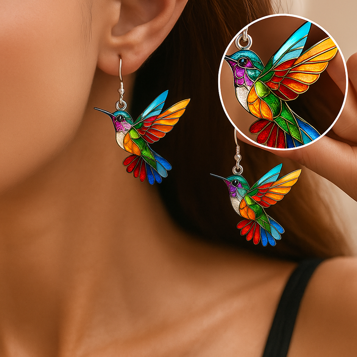 Stornfield | Colorful Hummingbird Earrings – Cheerful Dangle Jewelry with Flying Bird