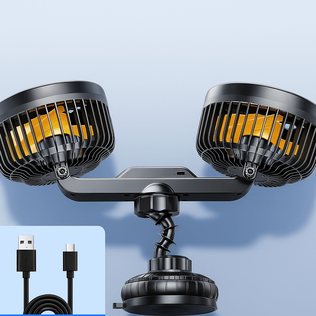 Double Head Car Fan with Suction Cup and Battery | Stornfield