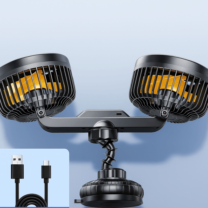 Double Head Car Fan with Suction Cup and Battery | Stornfield