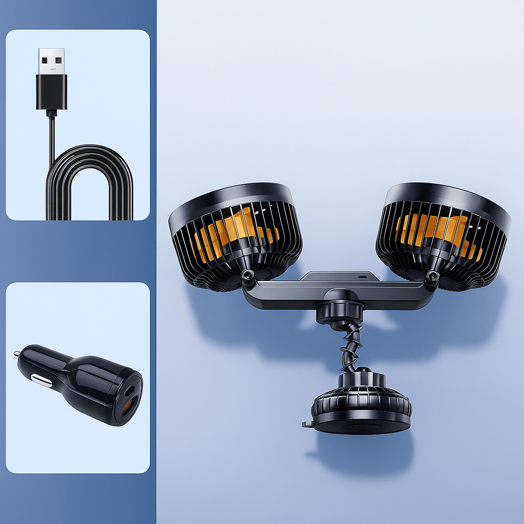 Double Head Car Fan with Suction Cup and Battery | Stornfield