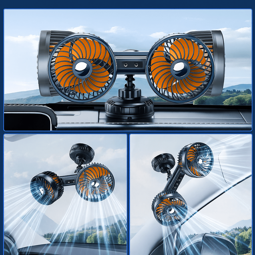 Double Head Car Fan with Suction Cup and Battery | Stornfield