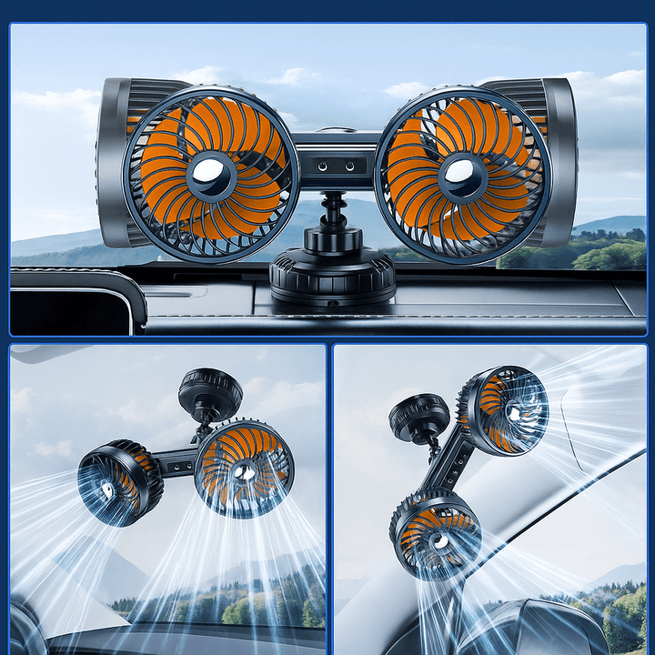 Double Head Car Fan with Suction Cup and Battery | Stornfield