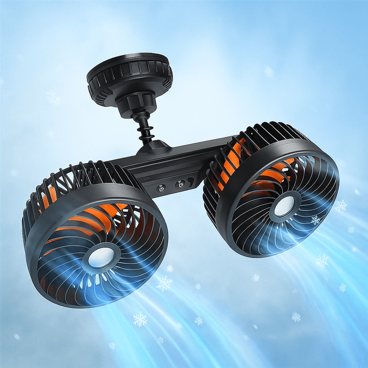 Double Head Car Fan with Suction Cup and Battery | Stornfield
