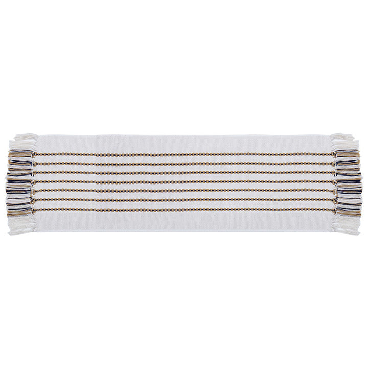 Decorative table runner in Scandinavian-minimalist design with macrame fringes Stornfield